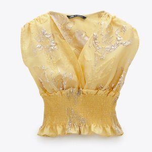 Limited Edition Zara Jacquard Yellow top NWT